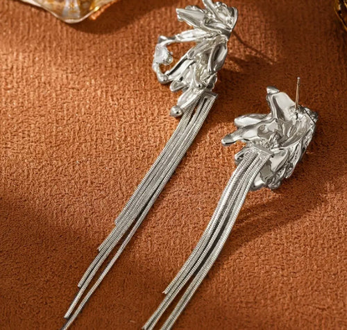 Boucles d'Oreilles Pendantes Feuilles - Plaqué Or 14K