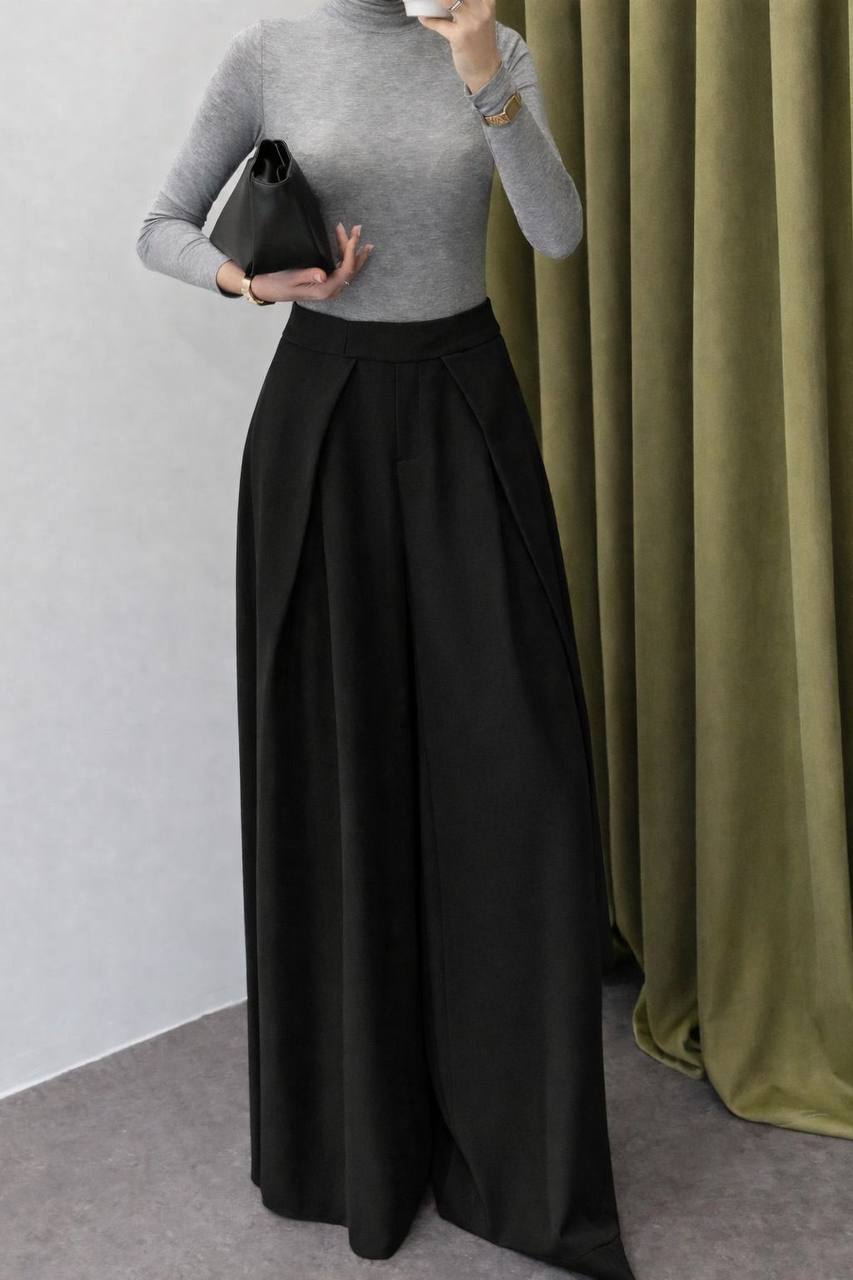 Msyu Pantalon Palazzo Taille Haute Plis Jambes Larges Fluide