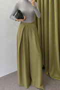 Msyu Pantalon Palazzo Taille Haute Plis Jambes Larges Fluide
