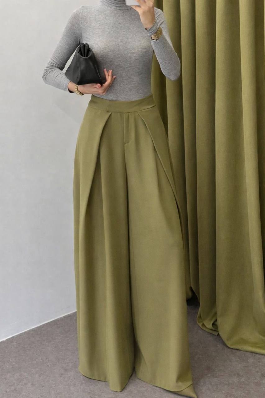 Msyu Pantalon Palazzo Taille Haute Plis Jambes Larges Fluide