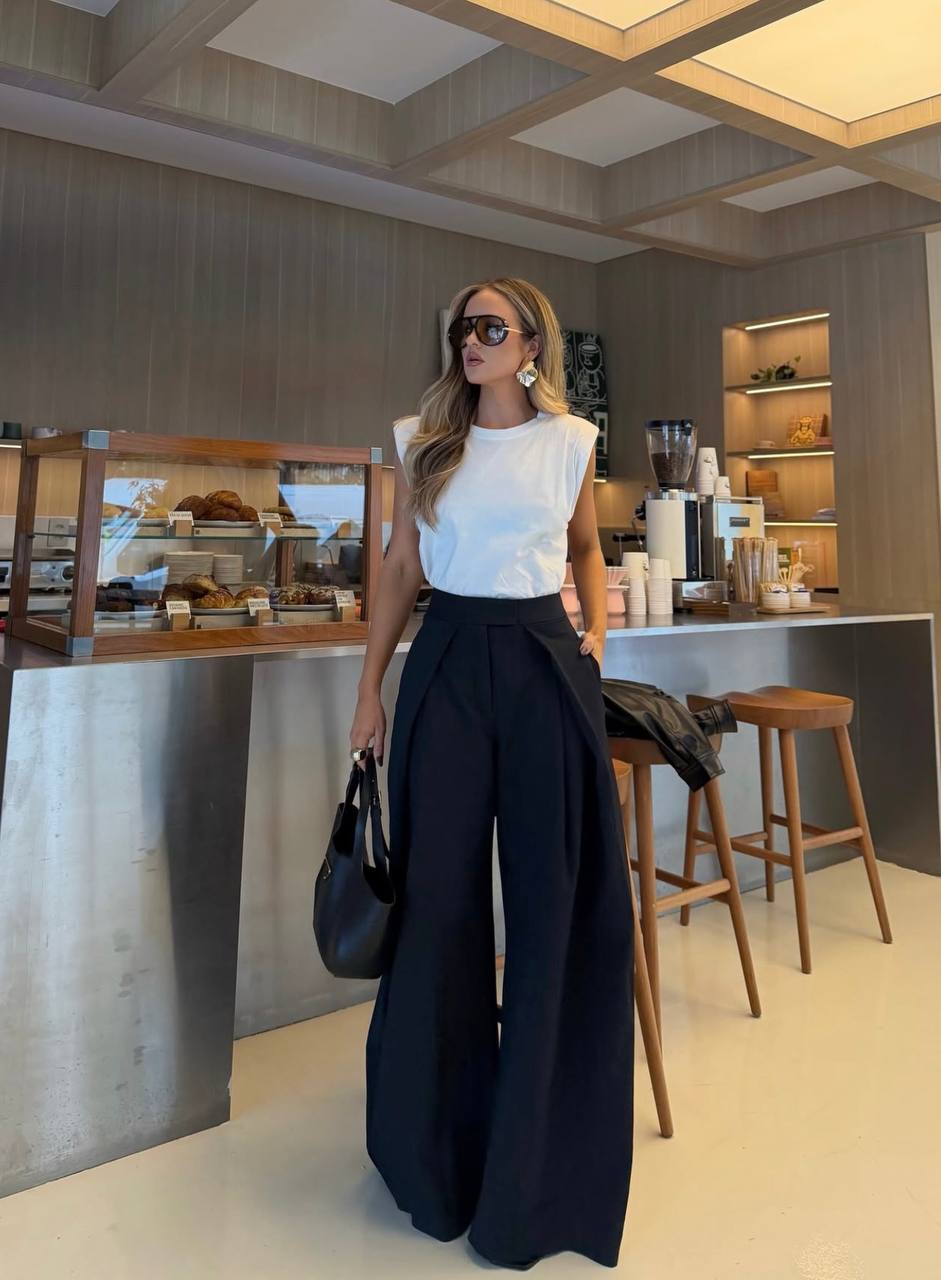 Msyu Pantalon Palazzo Taille Haute Plis Jambes Larges Fluide