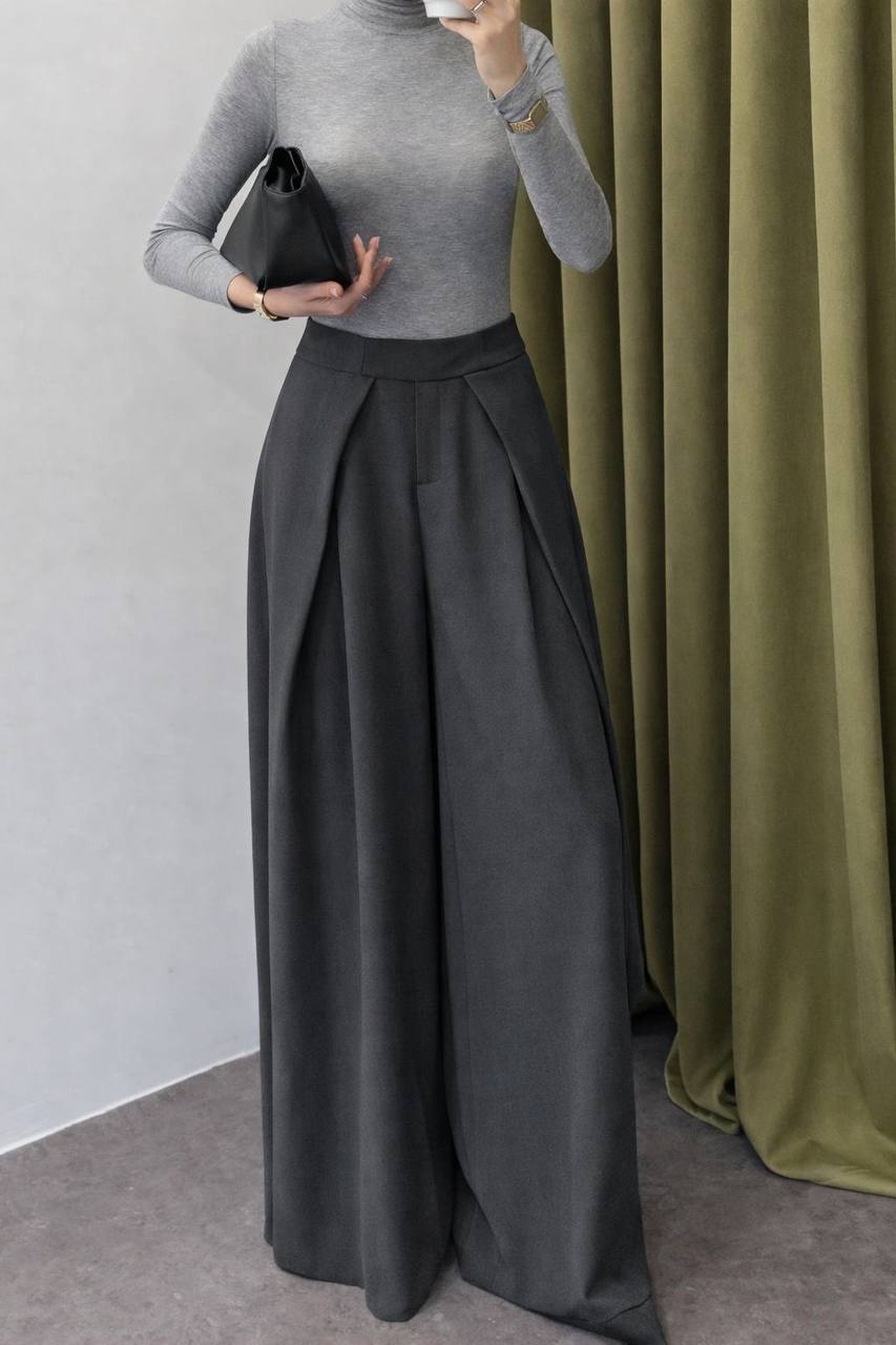 Msyu Pantalon Palazzo Taille Haute Plis Jambes Larges Fluide