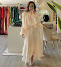 Visneli Robe Longue Plissée Satinée Manches Bouffantes À Lacets