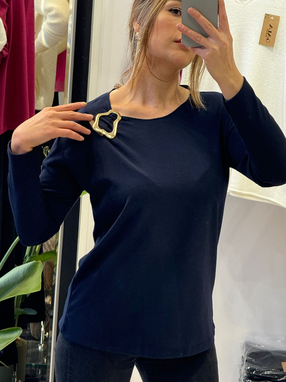 Pull Cachemire 100% Broche Dorée - Col Bateau