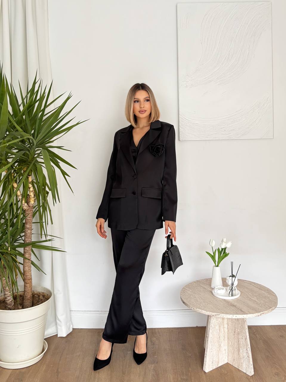 Ensemble Tailleur 3 Pièces Satin - Blazer Gilet Pantalon
