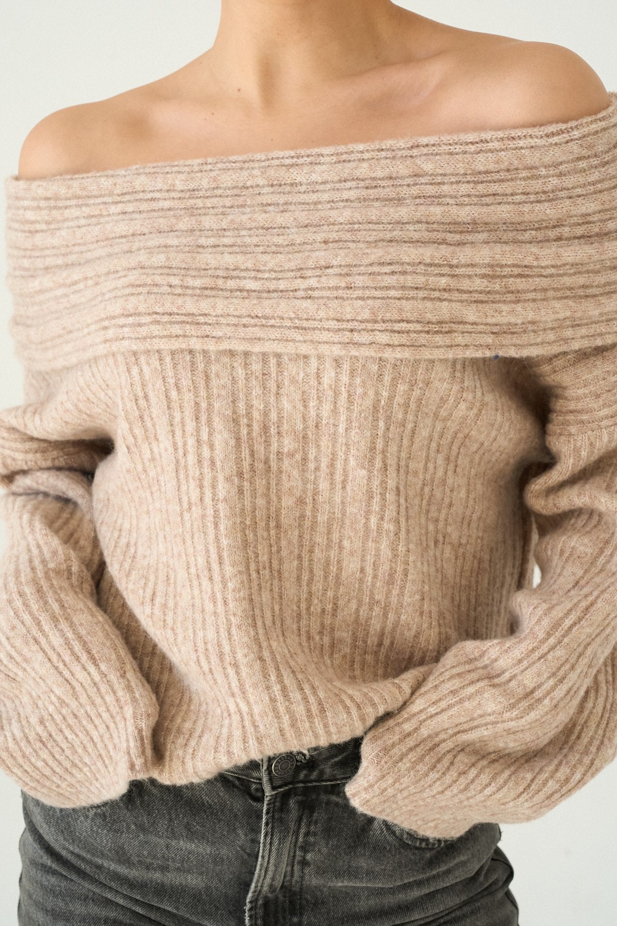 Pull Épaules Dénudées Côtelé