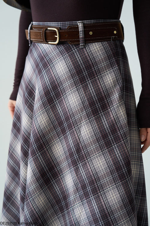 Jupe Longue à Carreaux - Taille Haute avec Ceinture