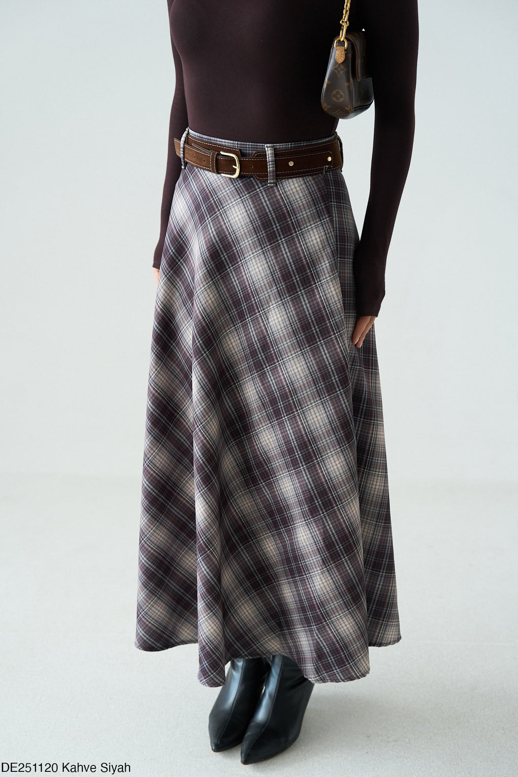 Jupe Longue à Carreaux - Taille Haute avec Ceinture