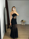 Robe Longue Bustier Dentelle Transparente