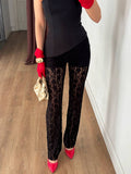Pantalon Évasé Dentelle Transparente