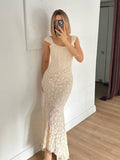 Robe Longue Dentelle Épaules Dénudées - Col Carré
