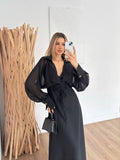Robe Cache-Cœur Transparente - Manches Longues Élégante