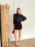 Robe Deux Pièces Transparente - Top Lavallière & Jupe Moulante Femme