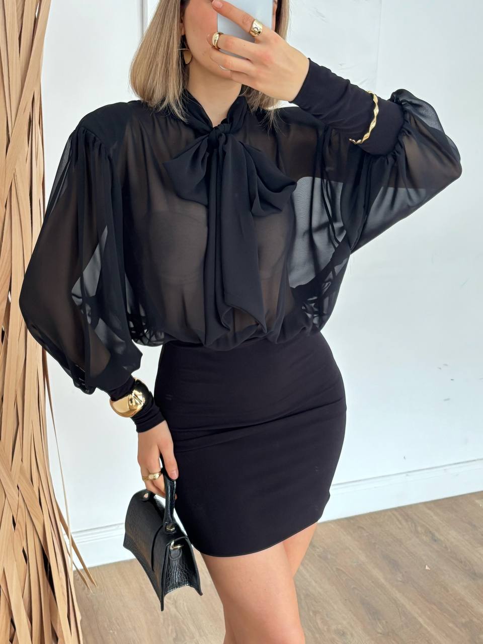 Robe Deux Pièces Transparente - Top Lavallière & Jupe Moulante Femme