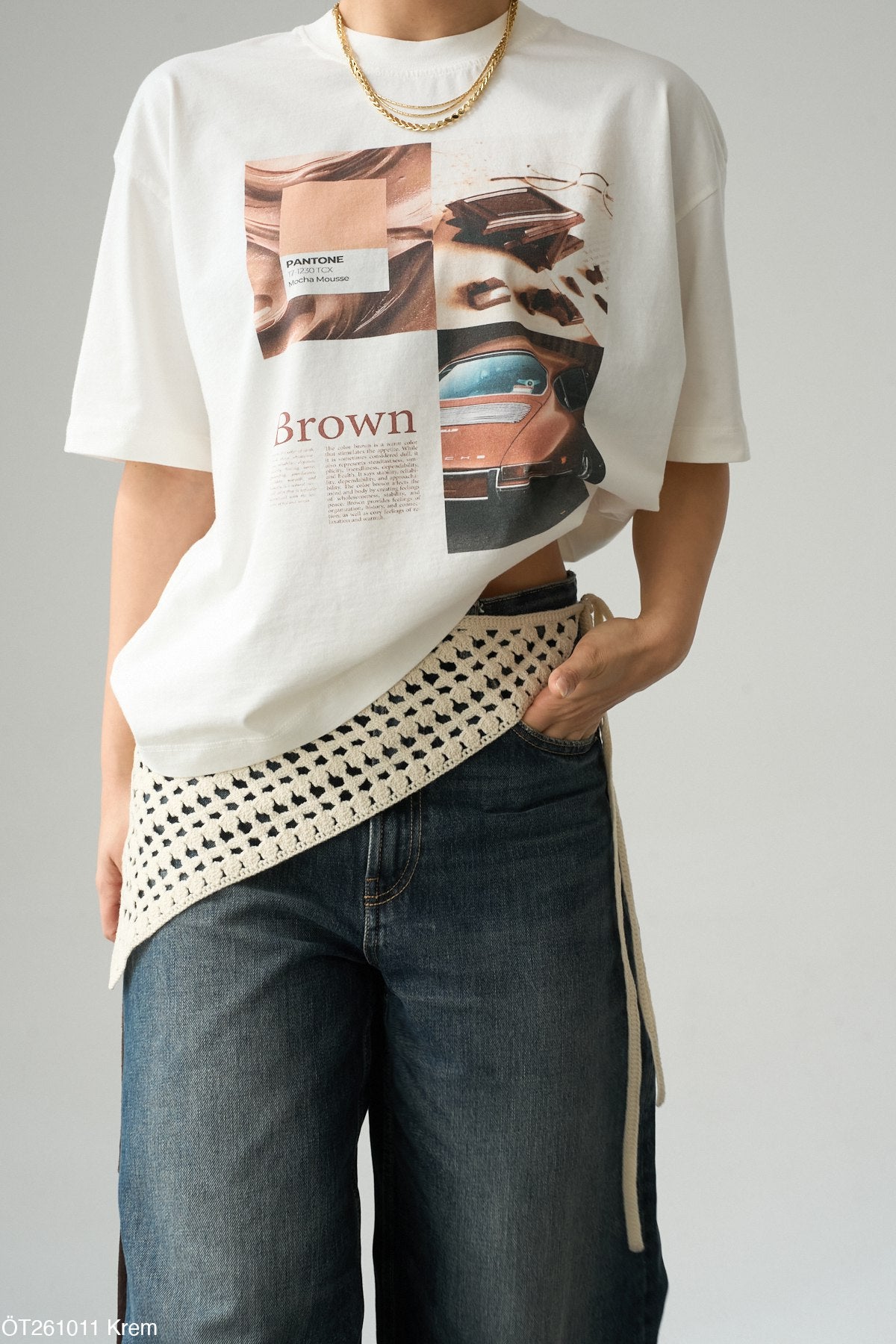 Quro T-shirt Blanc 100% Coton Brown Pantone
