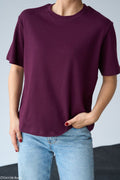 Qst T-shirt Bordeaux Femme 100% Coton - Coupe Oversize Confortable