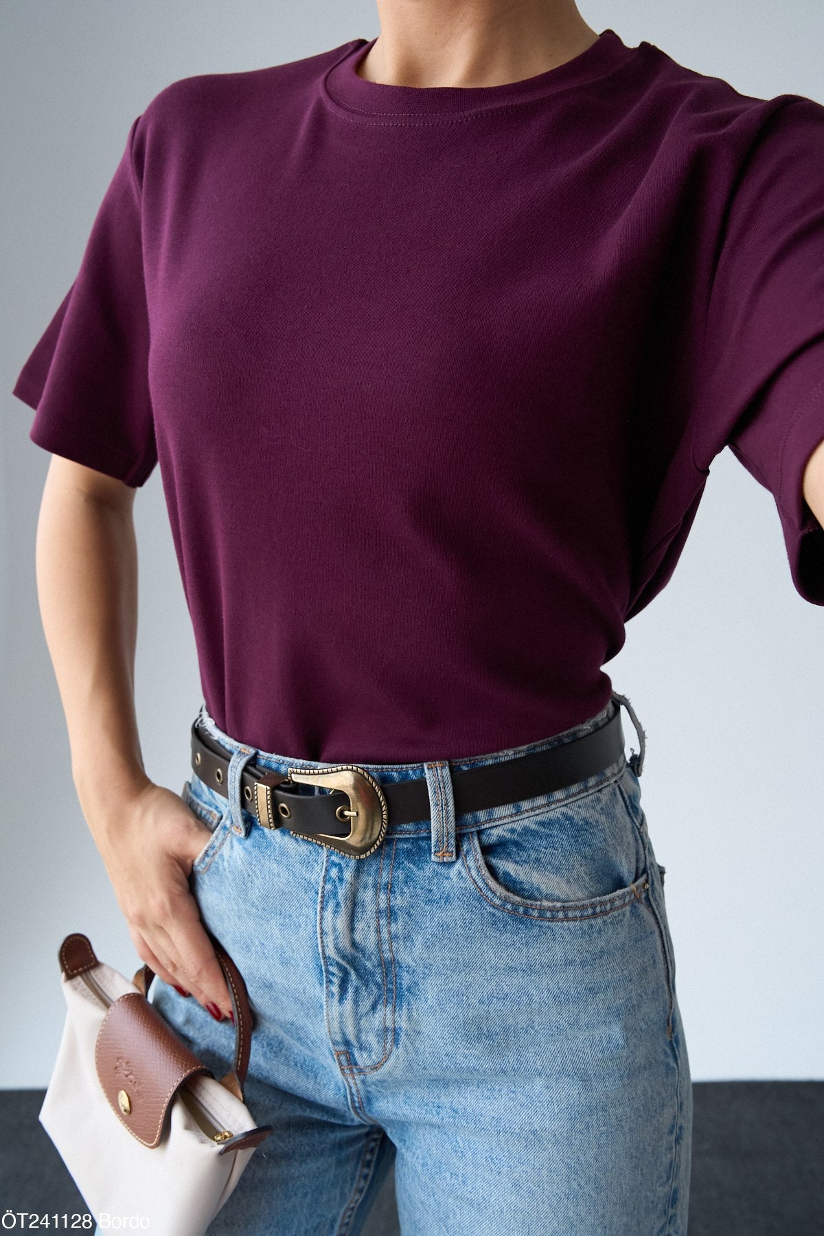 Qst T-shirt Bordeaux Femme 100% Coton - Coupe Oversize Confortable