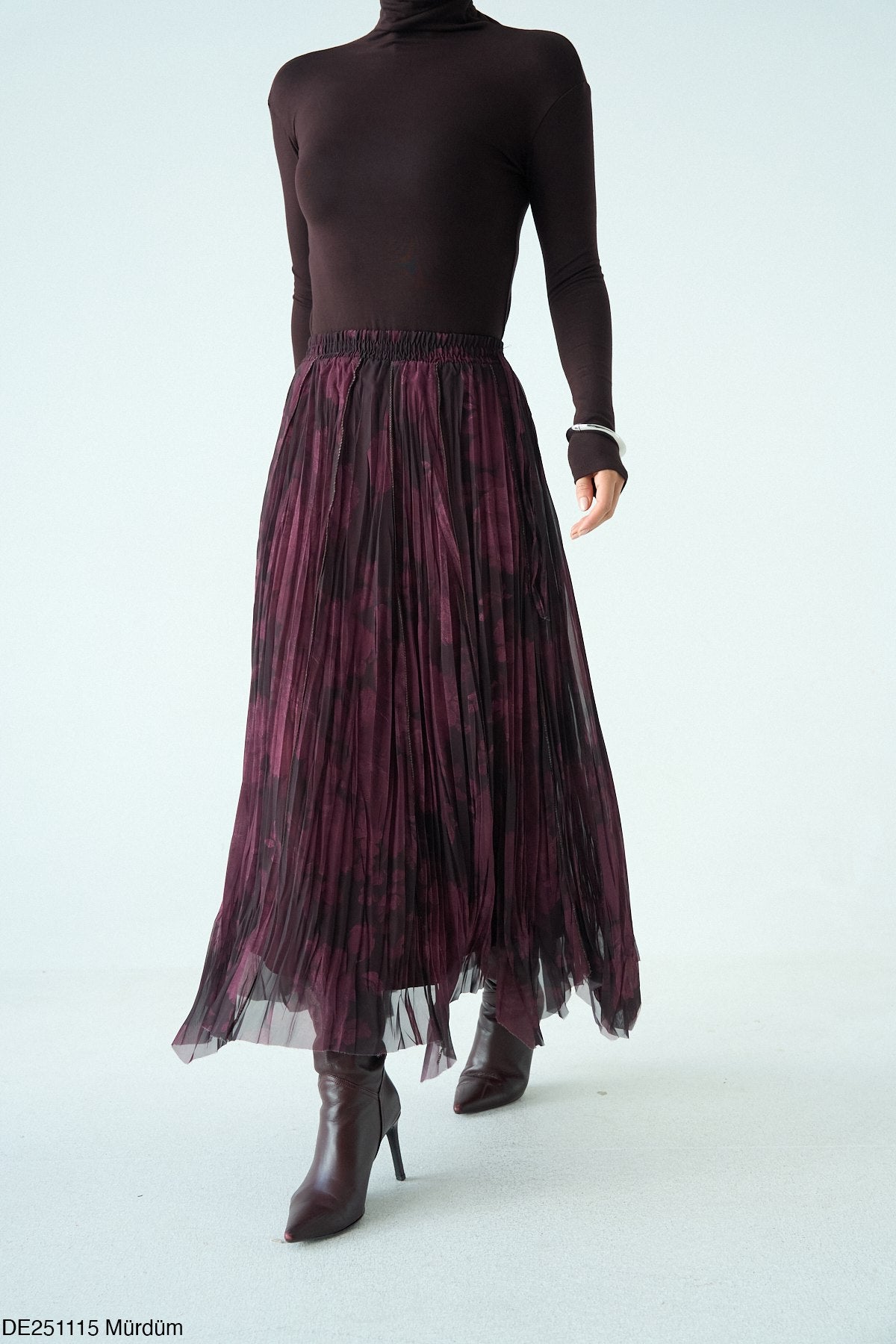 Quail Jupe Longue Plissée en Tulle Élastique Taille Haute