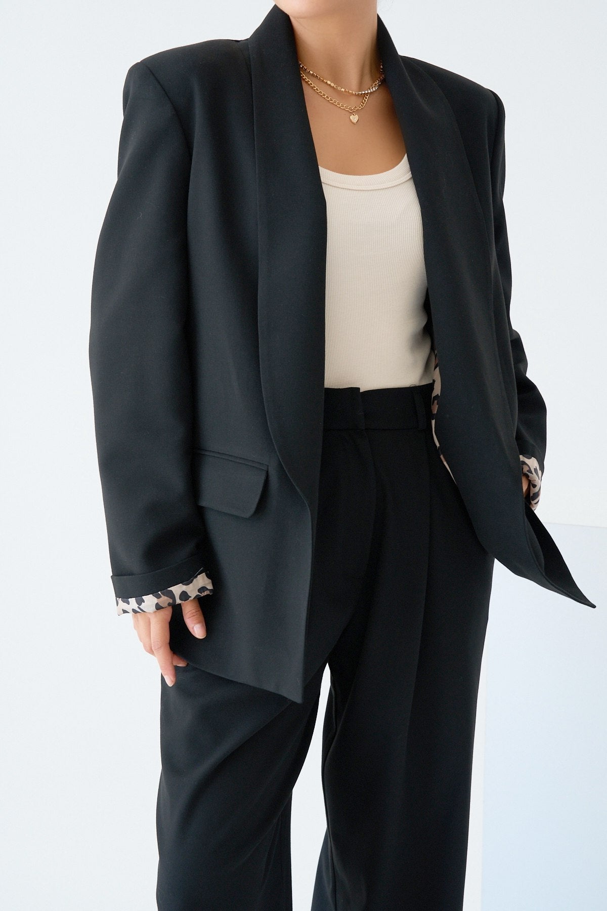 Qiya Blazer Noir Femme - Veste Tailleur Élégante