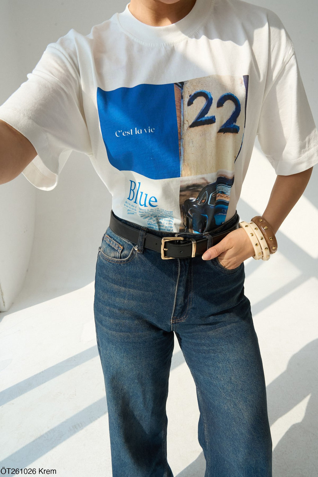 Quora T-shirt Blanc 100% Coton Blue 22 - C'est la vie