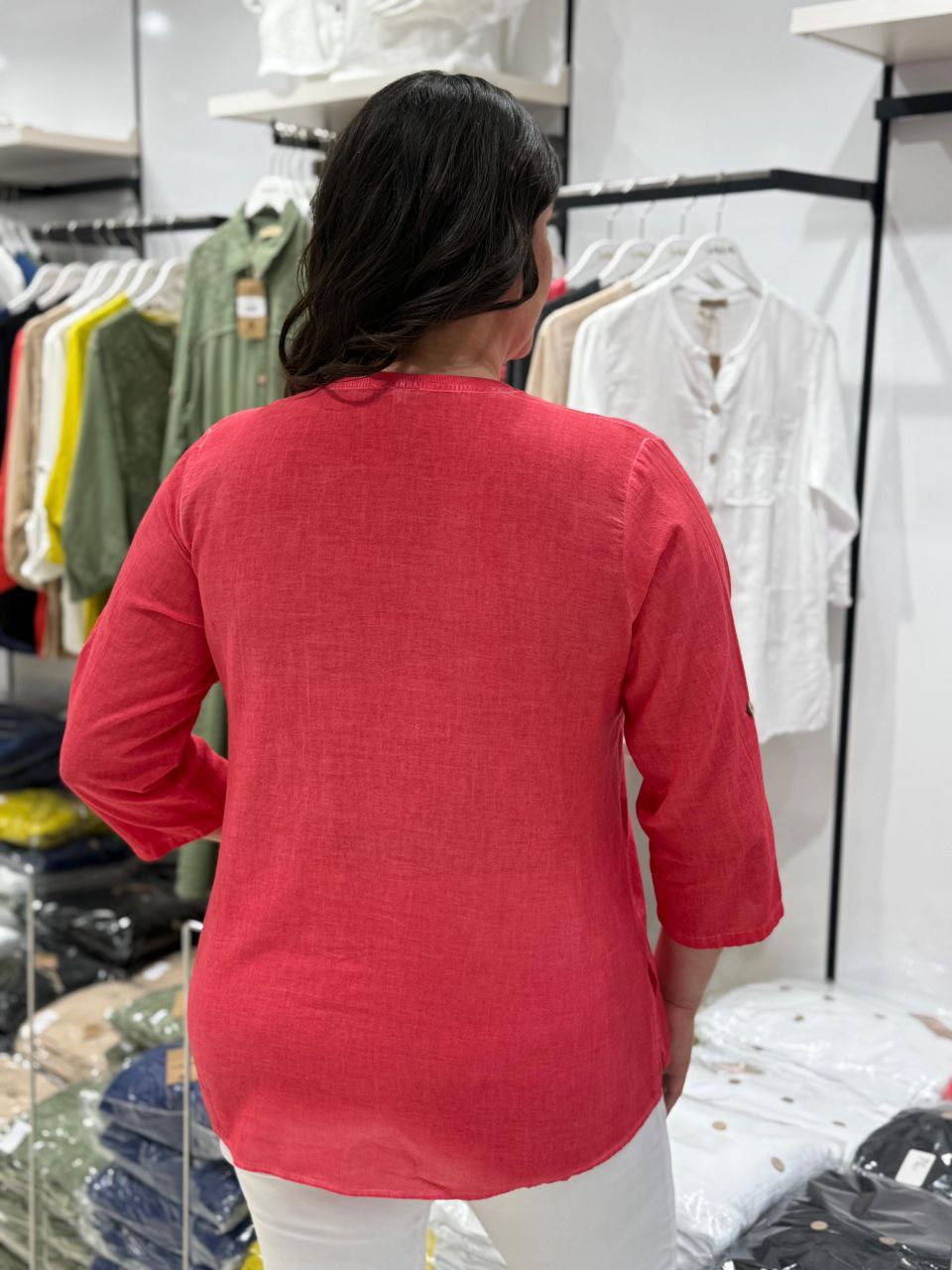 Chemise Coton Mousseline Manches 3/4 – Poche Brodée & Détails Paillettes