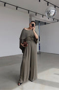 Msy Ensemble Cape Oversize Fluide & Pantalon Palazzo Taille Haute Kaki
