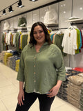 Chemise Gaze de Coton à Capuche Grande Taille – Manches 3/4 | Ourlet Brut