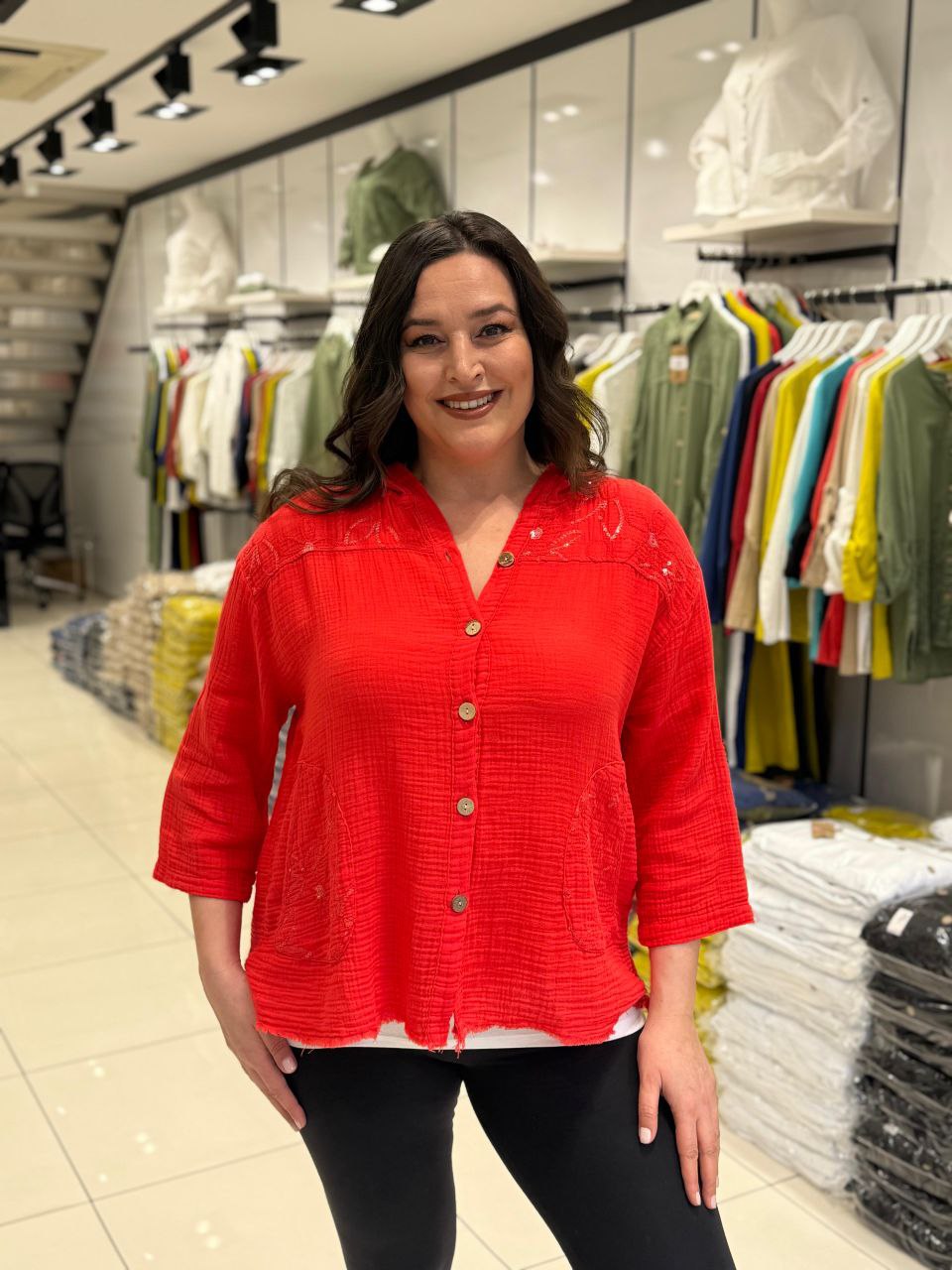 Chemise Gaze de Coton à Capuche Grande Taille – Manches 3/4 | Ourlet Brut