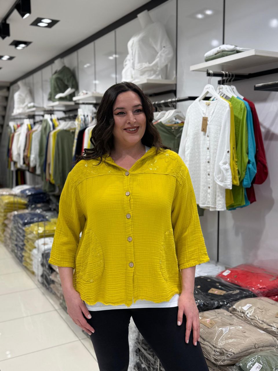 Chemise Gaze de Coton à Capuche Grande Taille – Manches 3/4 | Ourlet Brut