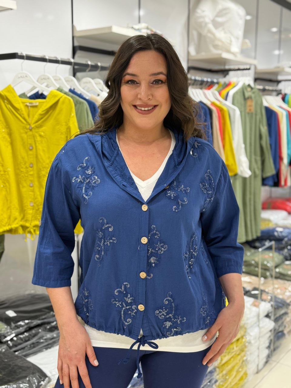 Chemise à Capuche Gaze de Coton Grande Taille – Manches 3/4 | 5 Coloris