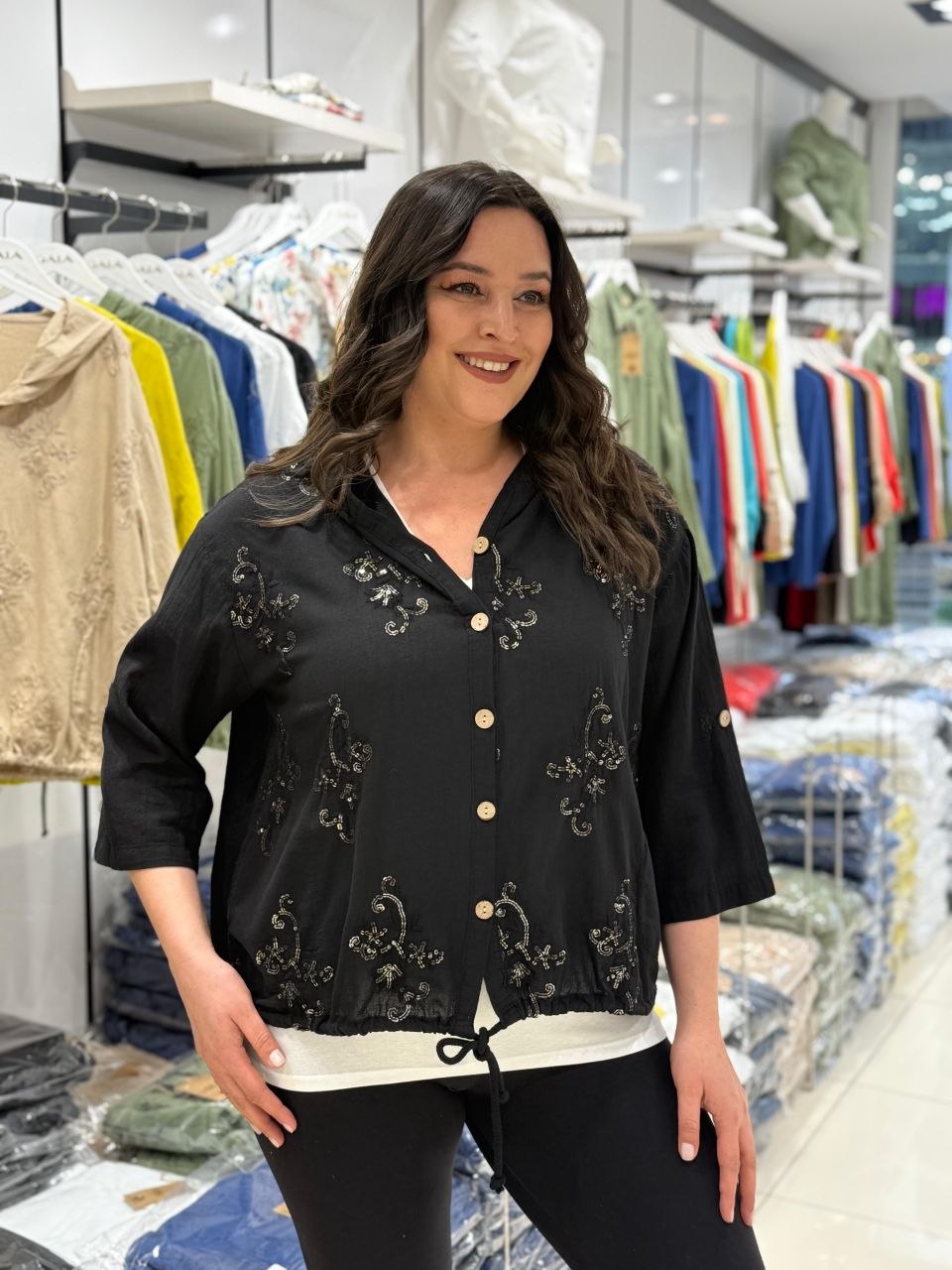 Chemise à Capuche Gaze de Coton Grande Taille – Manches 3/4 | 5 Coloris