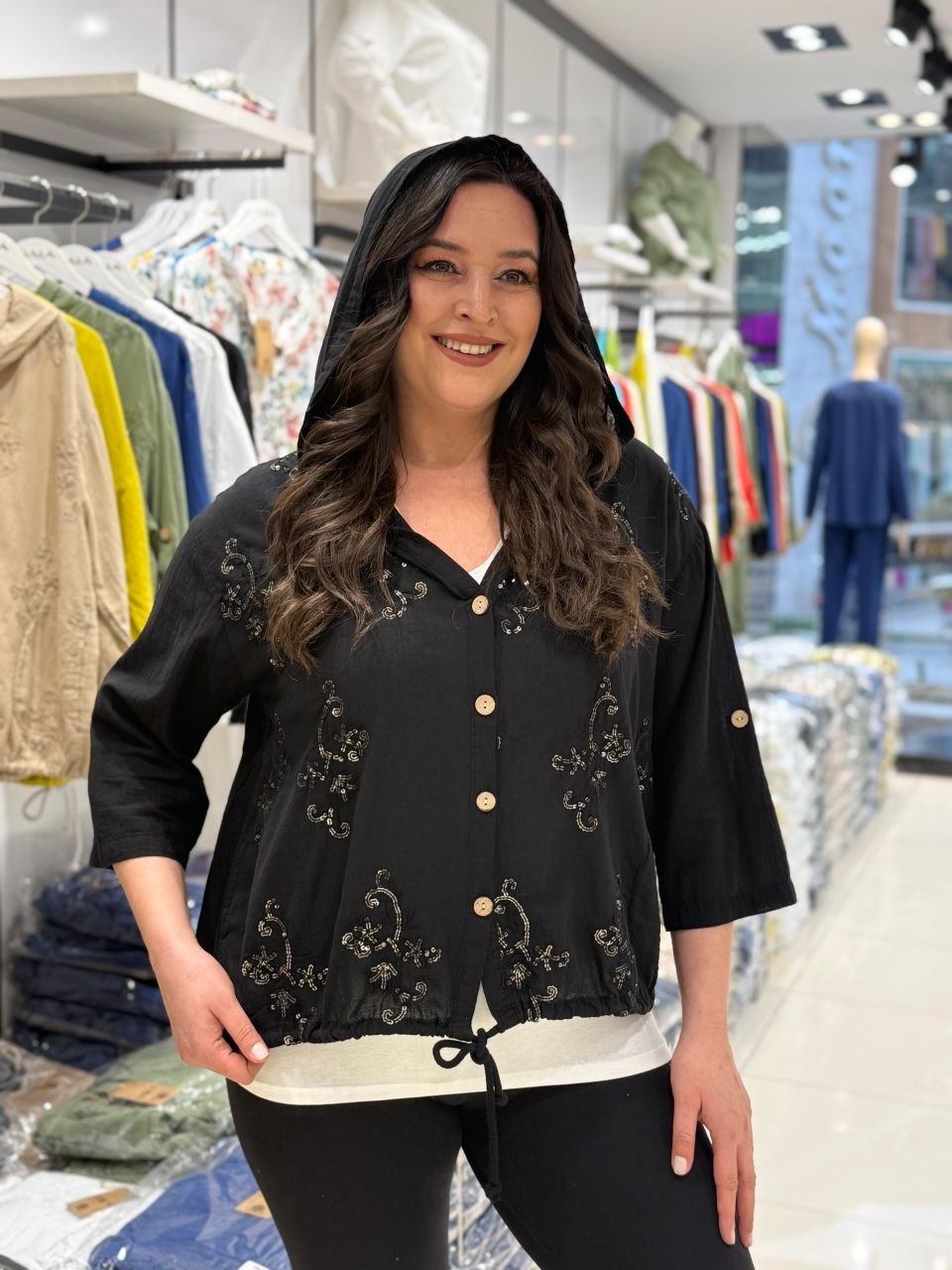 Chemise à Capuche Gaze de Coton Grande Taille – Manches 3/4 | 5 Coloris