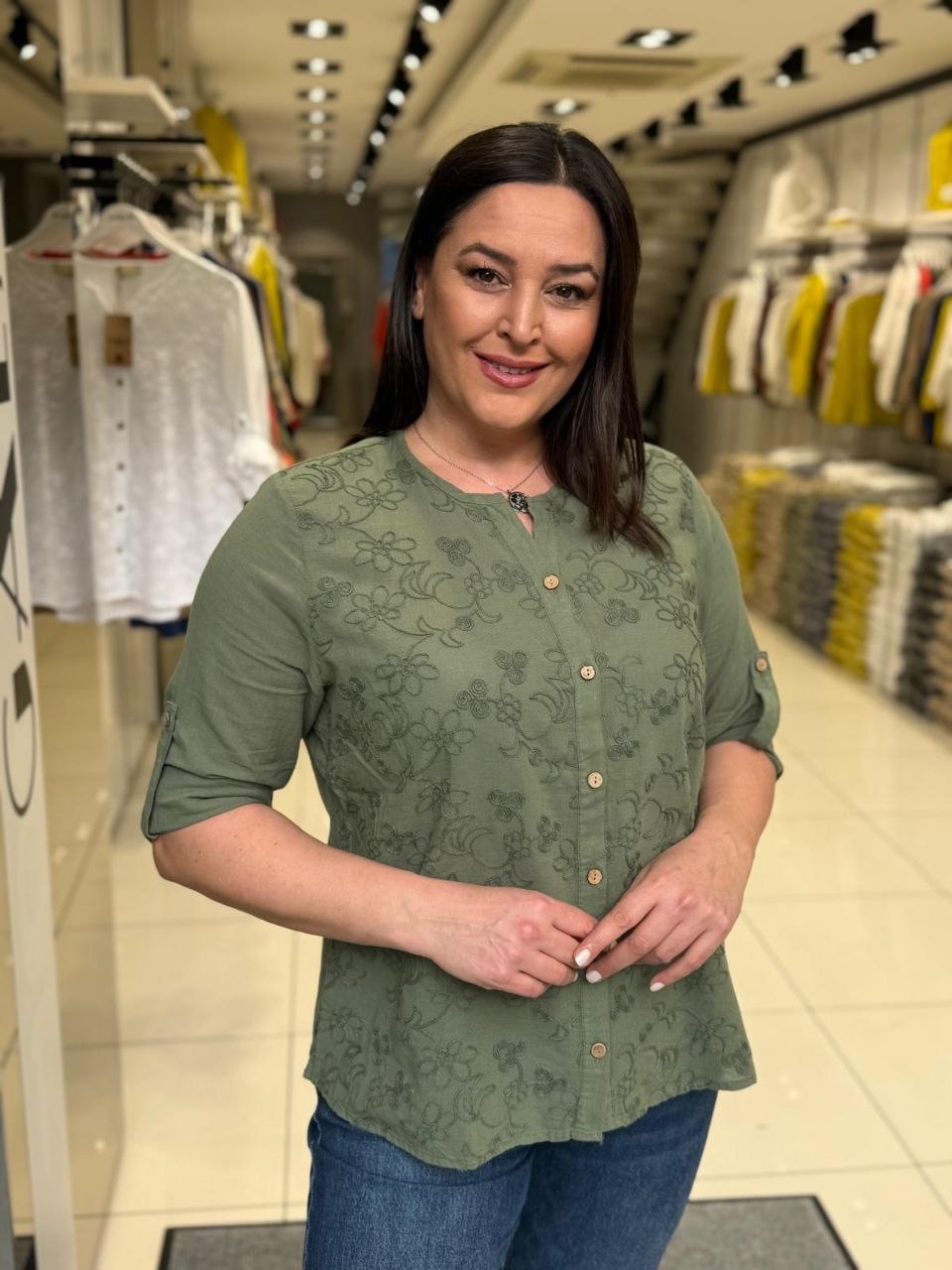 Chemise Gaze de Coton Brodée Paillettes Grande Taille – Manches 3/4 | Coupe Oversize