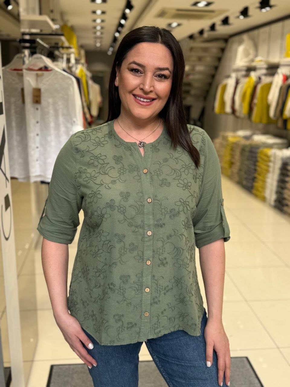 Chemise Gaze de Coton Brodée Paillettes Grande Taille – Manches 3/4 | Coupe Oversize