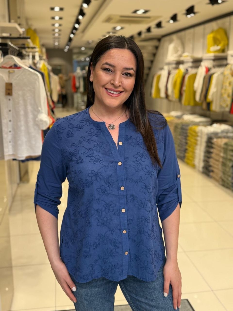 Chemise Gaze de Coton Brodée Paillettes Grande Taille – Manches 3/4 | Coupe Oversize